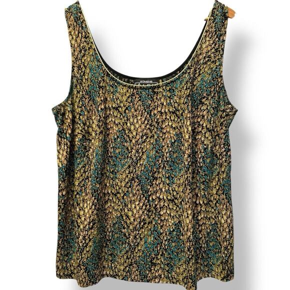 Alex Evenings Green Black Gold‎ Metallic Sleeveless Party Disco Formal Top Sz 1X - Picture 1 of 11